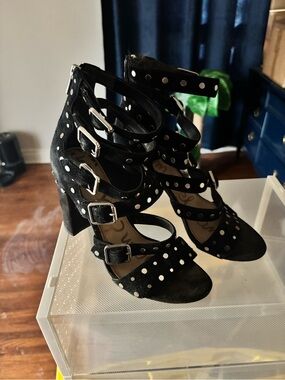 Sam Edelman Black Studded Multi-Strap Block Heels